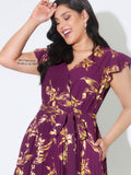 Sequin Side-Tie Pleated Midi Dress