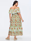 Floral Print Patchwork Off-Shoulder Maxi Dress