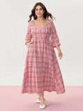 Checkered Print Pockets Button Maxi Dress