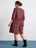 Festive Plaid Wavy Trim Mini Dress