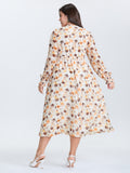 Chiffon Floral Print Shirred Waist Midi Dress