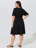 Floral Embroidered Neckline Tiered Mini Dress