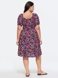 Floral Print Sweetheart Neckline Mini Dress