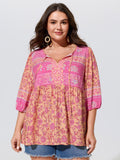 Color Block Paisley Print Babydoll Blouse