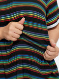 Stretchy Colorful Striped Print T-Shirt
