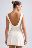 Off-Shoulder Cowl-Back A-Line Mini Dress in Ivory