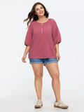 Cotton Pleated Button-Front Jersey Top