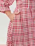 Checkered Print Pockets Button Maxi Dress
