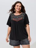 Stretchy Embroidered Neckline Jersey Top