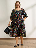 Playful School Print Rayon Deep Neck Midi Dress