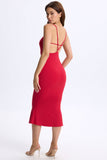Modal Plunge Open-Back Midaxi Dress in Cherry Red
