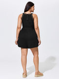 Sheer Lace Neckline Waist-Tie Romper