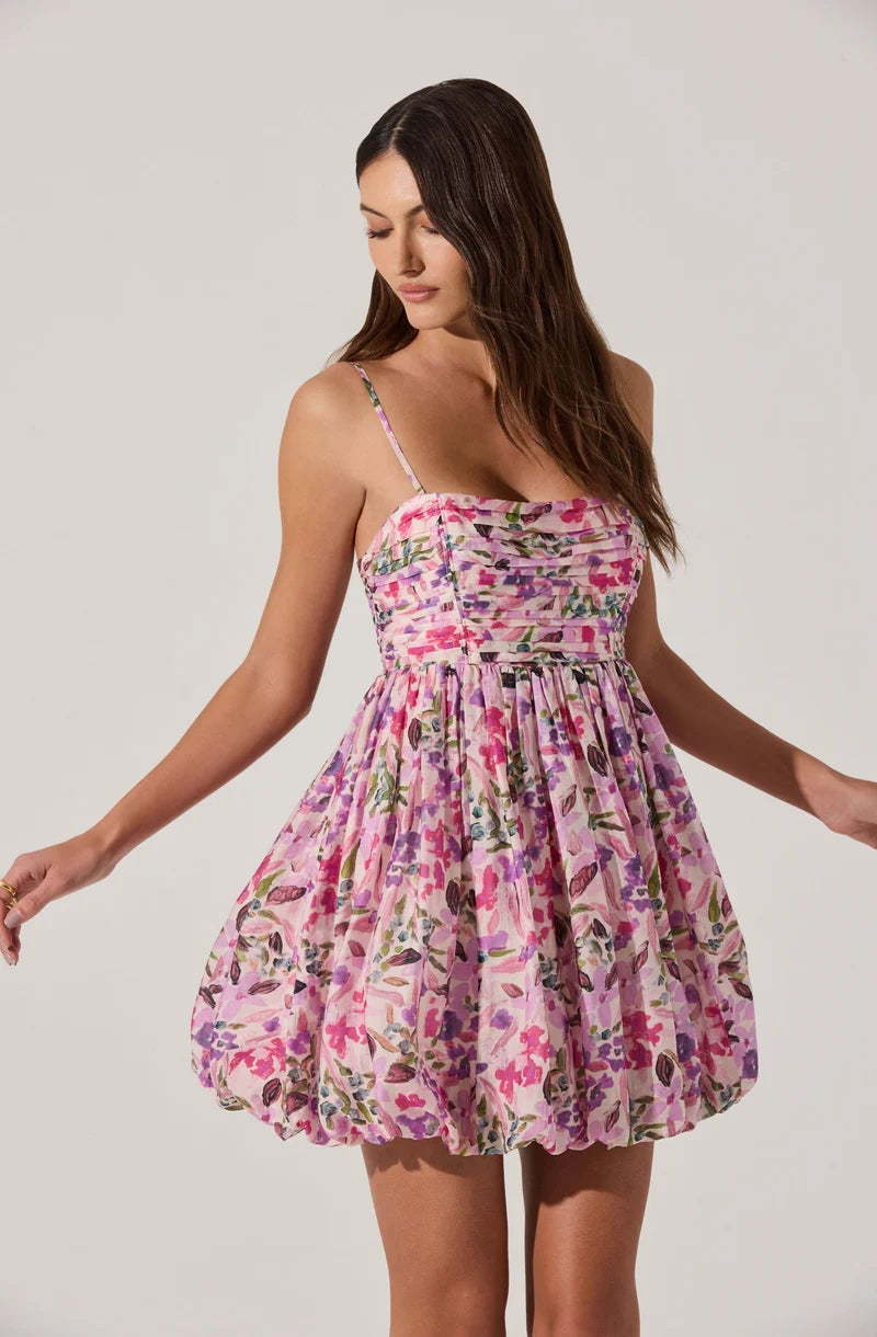 Bubble Floral Mini Dress - Pink Multi Floral