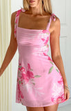 Akira Pink Floral Chiffon Tie Mini Dress