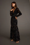 Angela Black Velvet Burnout Long Sleeve Maxi Dress