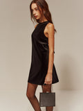 Bow-Decor Backless Velvet Tank Dress