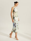 Floral Print Sleeveless Mesh Dress