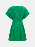 Cotton-Linen Pleated Button-Front  Mini Dress