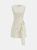 Tencel Blend Asymmetric Buckle Ruched Mini Dress