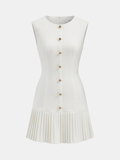 Metal Detail Sleeveless Slim Fit Pleated Mini Dress
