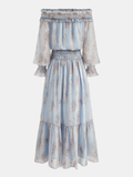Off-Shoulder Ruffle Floral Print Maxi Dress