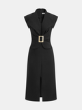 Sleeveless Buckle Split Midi Bodycon Dress