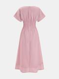 Short Sleeve Smocked Waist Midi Dress