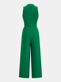 Sleeveless V-Neck Tie Waist Wide-Leg Jumpsuit