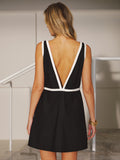 Contrast Trim V-Neck Linen-Blend Mini Dress in Relaxed Fit