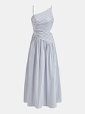 Striped Cut-Out Asymmetric Cami Maxi Dress