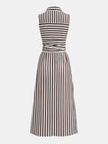 Sleeveless Striped Tie Waist Maxi Dress