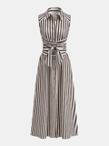 Sleeveless Striped Tie Waist Maxi Dress