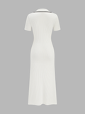 Contrast Trim Button Front Knit Maxi Dress