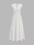 V Neck Cap Sleeve Midi Dress