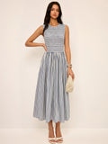Striped Cotton Sleeveless Smocked Maxi Dress