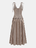 Striped Tie Shoulder V Neck Maxi Dress
