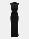 Sleeveless Ruched Keyhole Neck Maxi Dress