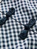 Gingham Frog Button Short Sleeve Midi Dress