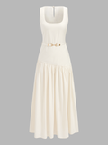 Sleeveless Belted Square Neck Maxi Dress
