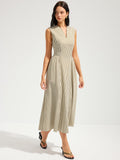 Cotton Blend Check Sleeveless Maxi Dress
