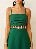 Linen-Blend Cutout Waist Cami Midi Dress