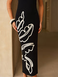 Leaf Embroidered Halter Maxi Dress