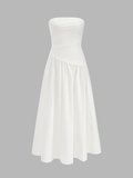 Strapless Ruched Flowy Maxi Dress