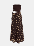 Polka Dot Cutout Waist Bandeau Maxi Dress