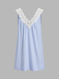 Striped Lace Trim V-Neck Mini Dress