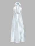 Striped Cotton Halter Maxi Dress