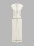Fitted Sleeveless Contrast Stitch Knit Midi Dress