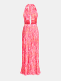 Watercolor Print Pleated Halter Maxi Dress
