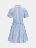 Striped Cotton Linen Short Sleeve Shirt Dress