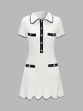 Polo Collar Contrast Trim Ribbed Knit Mini Dress